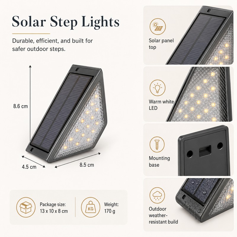 Solar Step Lights for Outdoor Stairs – Warm White LED