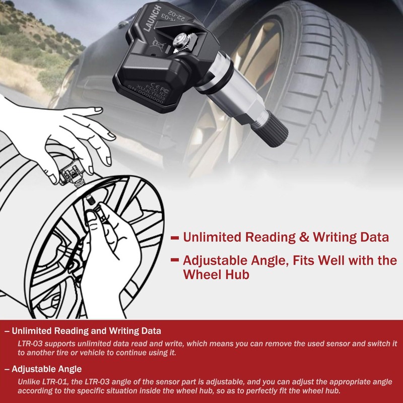 LAUNCH LTR-03 TPMS Sensor 315MHz/433MHz Dual Frequency Screw-in Metal Tire
