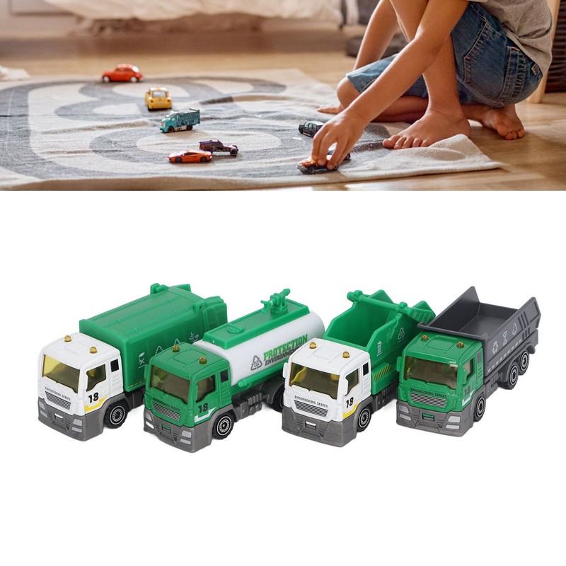 4 Pcs Garbage Truck Toy 1/32 Scale Inertial Drive Sanitation