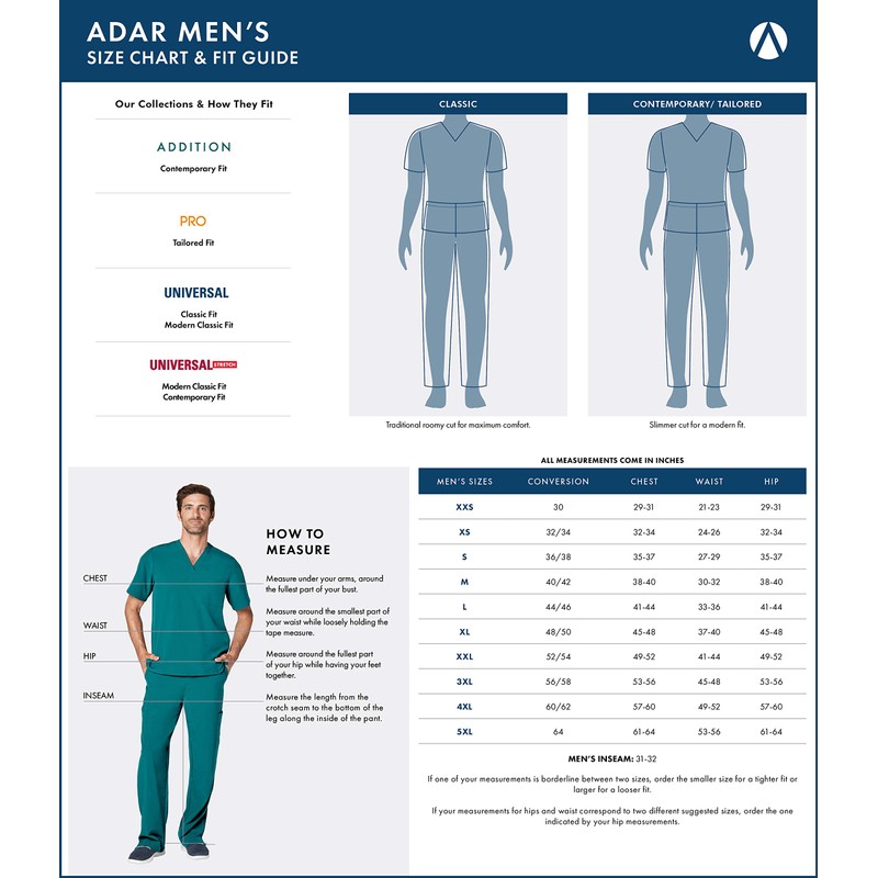 Adar Uniforms, Universal Scrubs for Men - Zippered Short Sleeved