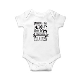 SMARTYPANTS I'm Proof That Daddy Does Not Play Video Games All The Time Babygrow - Dad Father's Day Birthday Baby Grow Romper Sleepsuit Bodysuit Infant Vest Gift Present (White Prime, 3-6 Months)