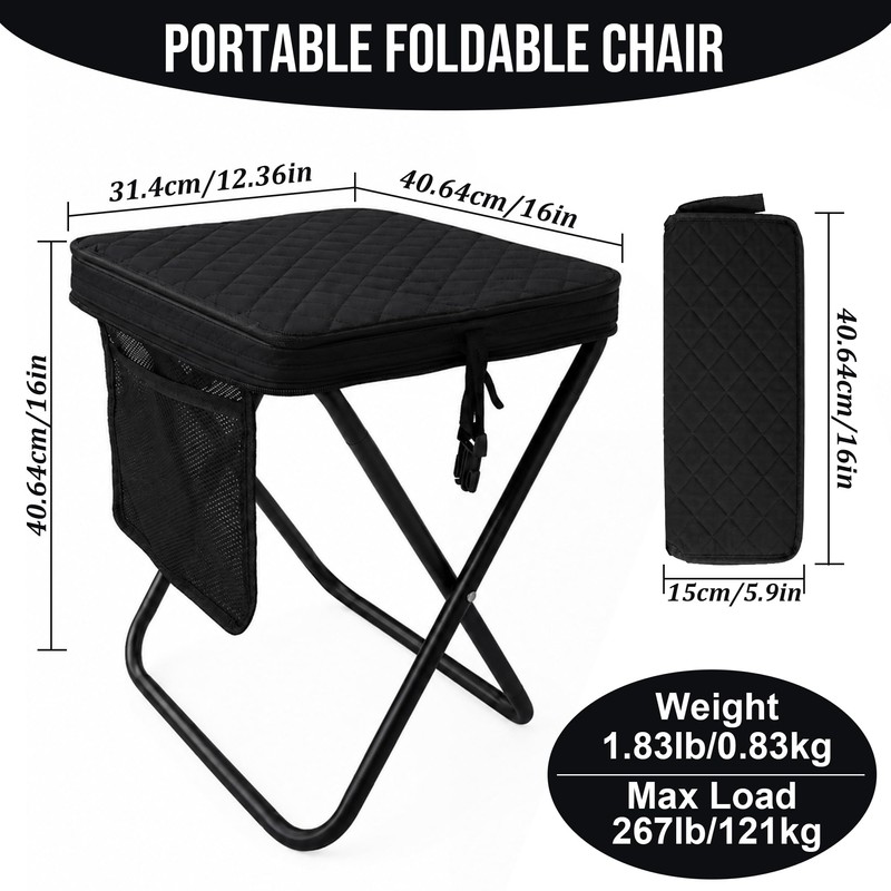 Upgrade Load-bear 267lb Foldable Backpack Stool with Pocket Portable Chair