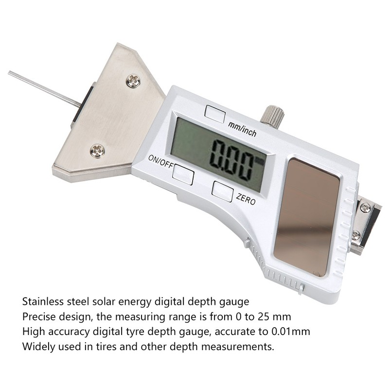 Solar Energy Digital Tyre Tread Depth Gauge Caliper Stainless Steel