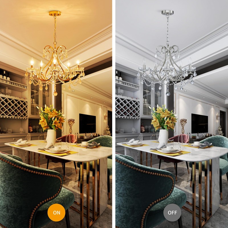 WUZUPS Crystal 5-Light Candle Chandelier Pendant Flushmount Ceiling Light Modern