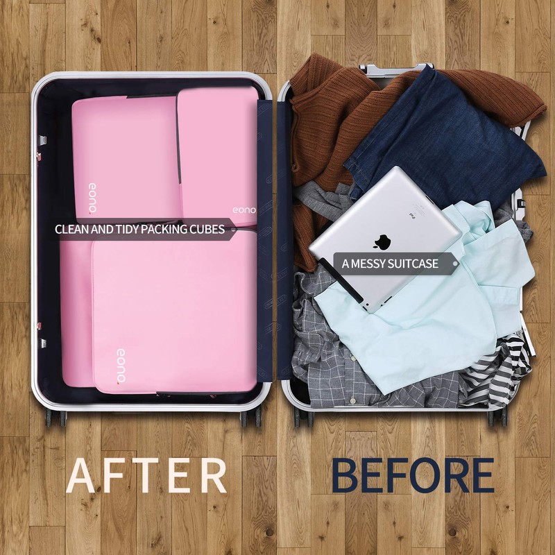 Eono Compression Packing Cubes, Luggage Organiser Set, Extensible Suitcase Organiser,