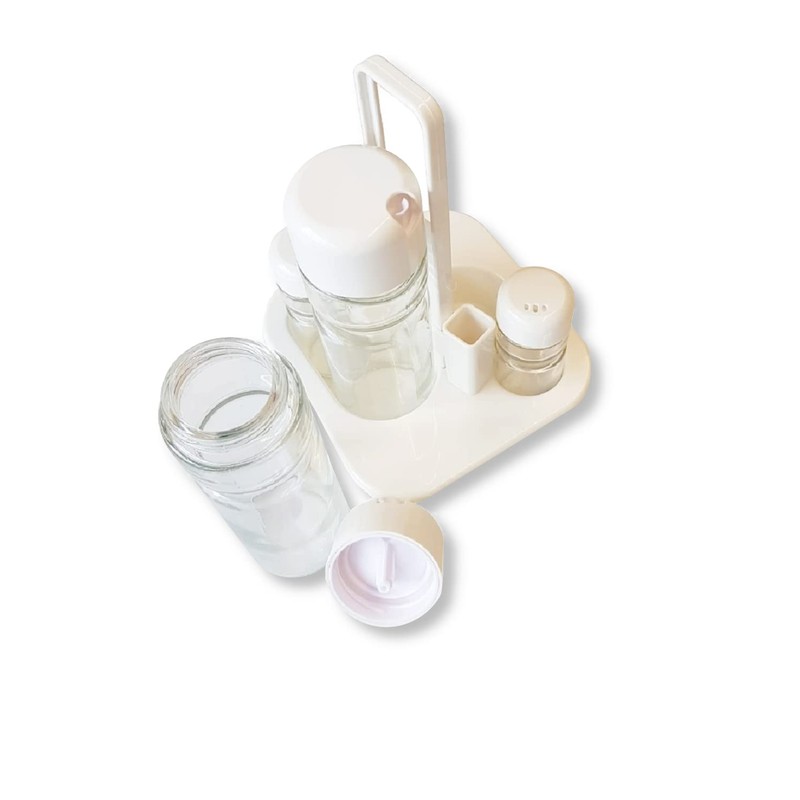 6-Piece Spice Rack Cruet Salt, Pepper, Vinegar Dispenser, Oil Dispenser