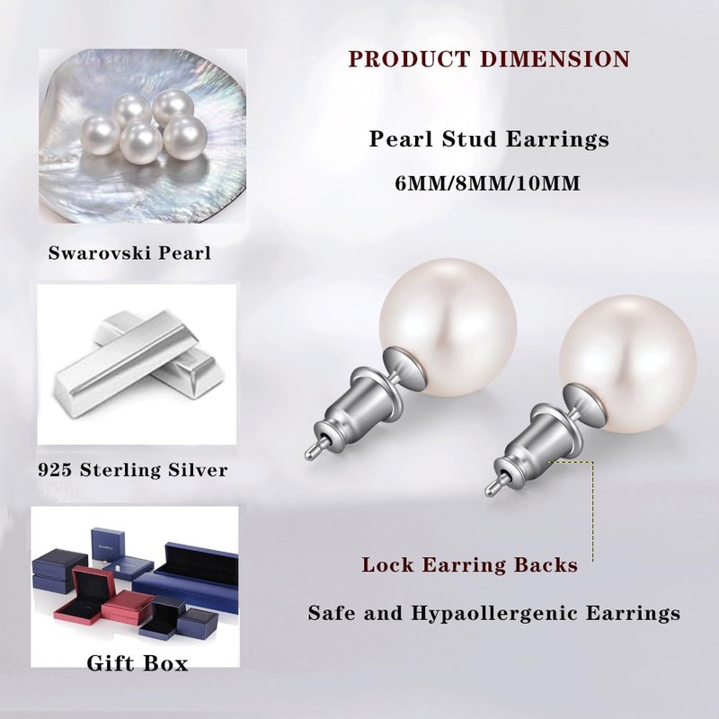 Pearl Earrings for Women Silver Pearl Earrings Freshwater Pearl Earrings