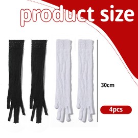 GHPKOTW 2 Pairs Long Lace Gloves Elegant Mesh Gloves for Women Opera Gloves Audrey Hepburn Style 1920s Vintage Party Gloves Black and White Wedding Dance Theatre