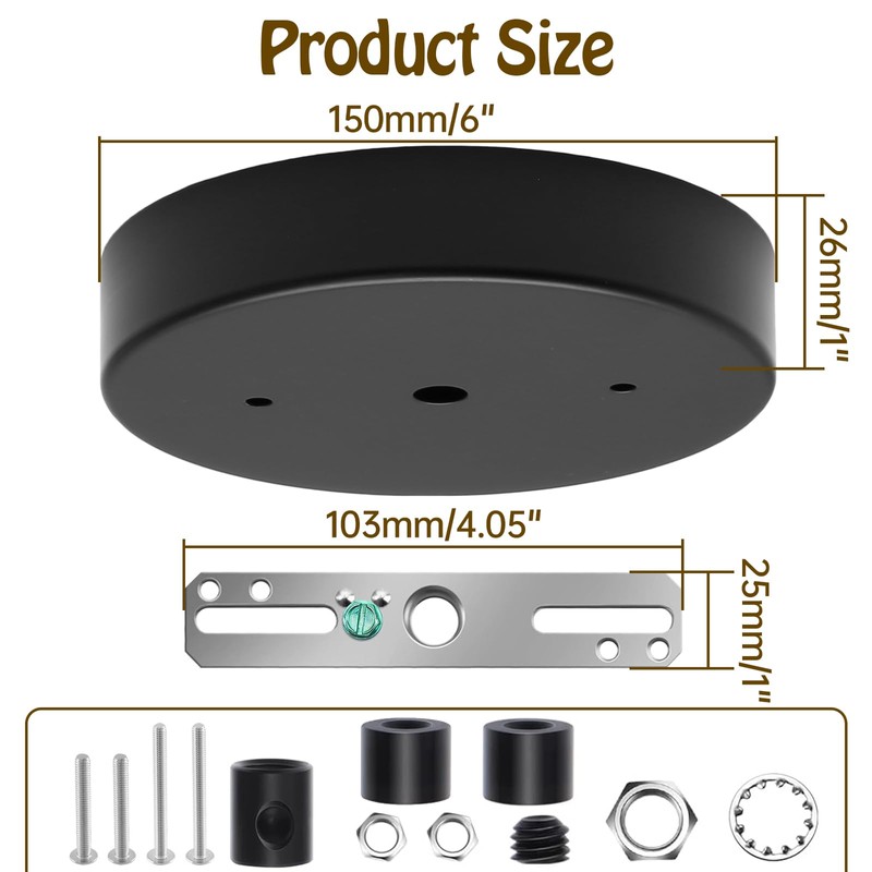 Biaungdo 6 Inch Ceiling Lighting Canopy Kit, Black Pendant Light