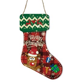 Second Ave Merry Christmas Xmas Reindeer Wooden Hanging Stocking Decoration Festive Home Sign Plaque