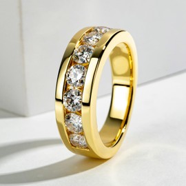 Idocare Moissanite Wedding Band 2.1cttw D Color VVS1 Round Cut 14K Yellow Gold Plated 925 Sterling Silver Eternity Band Rings for Women and Men