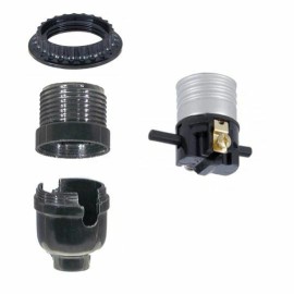 Sunlite BLACK PHENOLIC PUSH THRU THREADED LAMP SOCKET WITH RING LAMP PART NEW 30549J