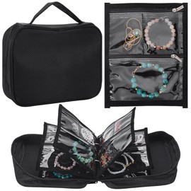 UNICRAFTALE Travel Jewelry Organizer for Women Black Travel Jewelry Case Jewelry Bags Jewelry Storage Book Binder with Clear Zipper Velvet Pouch for Watch Earrings Rings Necklace Bracelet