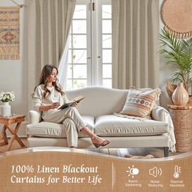 LAMIT 100% Blackout Short Linen Curtains for Cafe, 40 Inch Length Linen Textured Thermal Curtains Back Tab and Rod Pocket Neutral Panels with White Liner for Kitchen, 2 Panels, 42 x 40 Inch, Taupe