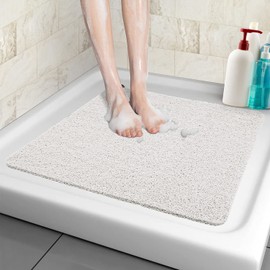 Non-Slip Shower Mat, 53 x 53 cm, Soft Comfort Safety Bath Mat with Drainage Holes, PVC Loofah Massage Shower Mats for Wet Areas, Quick Drying (White, 53 x 53 cm)