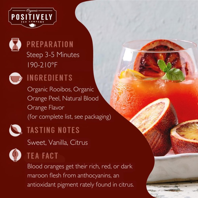Organic Positively Tea Company, Blood Orange Vanilla Rooibos Tea Bags,