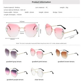 STYHYGBS 2023 New Woman Sunglasses for Beach Summer with Eyeglass Cases, Sunglasses Womens Trendy, Fashion Woman Rimless Sun Glasses for Beach Summer Outdoor, Anti Glare 100% Sunglass to Protect Eyes