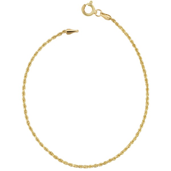 Kooljewelry 14k Yellow Gold Rope Anklet (1.5 mm, 10 inch),