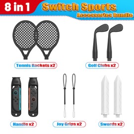 Switch 2 Sports Accessories Bundle – 10-in-1 Switch 2 Sports Bundle with Tennis Rackets, Golf Clubs, Swords, J-Con Grips & Wristband – Switch 2 Accessories Kit for Family Party Games
