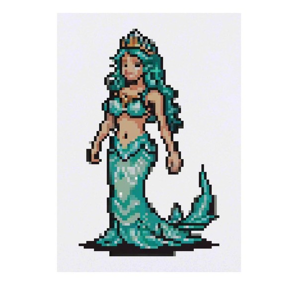 'Mermaid Wearing Crown Pixel Art' Temporary Tattoo - Water Resistant,