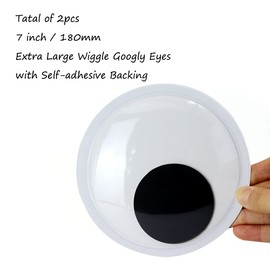 TrlaFy 7 Inches Giant Wiggle Eyes with Self Adhesive, Black White Googly Eyes for DIY Crafts Christmas Tree Decoration (7in/180mm-2pcs)