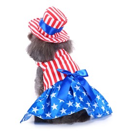 4th of July Dog Dress, Uncle Sam Costume for Pets, USA Flag Cats Costumes for Independence Day, National Day Girl Medium