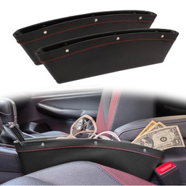 stymart 2 in 1 Car Seat Gap Organizer, Premium PU Full Leather Seat Console Organizer for Front Seat, 2 Set Car Seat Gap Filler (Black)