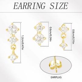 3Pairs 14k Gold Plated 925 Sterling Silver Stud Earrings for Women,Dainty Stud Earrings,Hypoallergenic Gold Studs Earrings,Tragus Earrings,Small Dangle Earrings Sets for Multiple Piercing (Silver)
