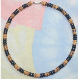 Native Treasure 18" Mens and Womens Black and Mixed Brown Coconut Beads, Summer Beach Surfer Necklace From the Philippines, Mens Beach Necklace