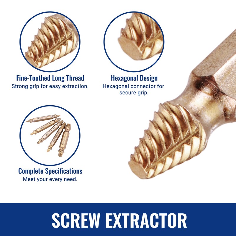 WORKPRO 6PCS Stripped Screw Extractor Set, Titanium Coated Broken Bolt