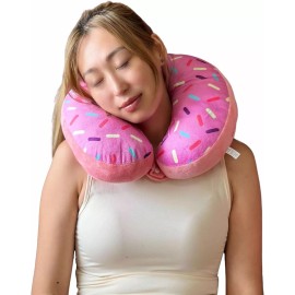 Pink Donut Travel Neck Pillow Road Airplane Trips, Side Sleeping 14 In,Thick, so