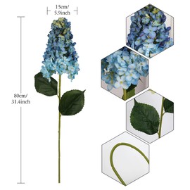 Tozeurty 31.5" Hydrangea Artificial Flowers 3PCS Vintage Large Hydrangeas Silk Flowers Real Looking Artificial Hydrangea Fake Flowers for Baby Shower Centerpieces Wedding Table Party Decor (Blue)