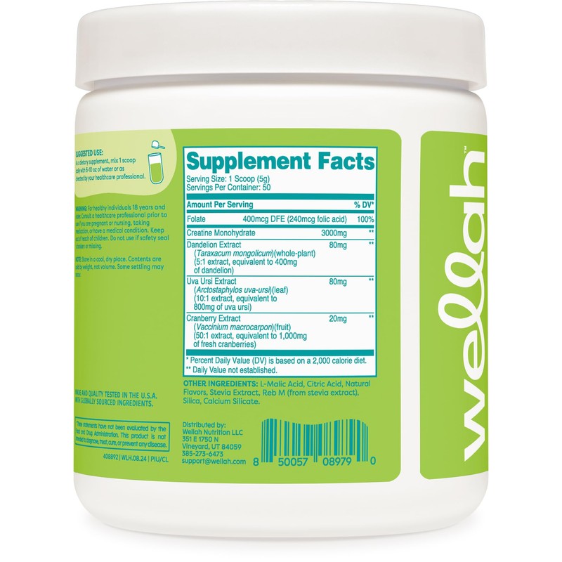 Wellah Creatine for Women - Creatine Monohydrate with Dandelion &