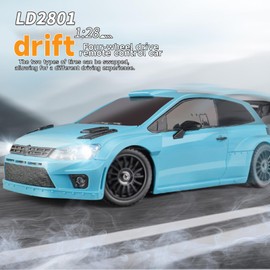 Moonzeamus LDRC 2801 1/28 Mini RC Drift Car GTR 2.4GHz 4WD RTR with 4PCS Drift Tires Racing Radio Control Cars (Blue2)