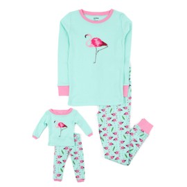 Leveret Kids & Toddler Pajamas Matching Doll & Girls Pajamas 100% Cotton 2 Piece Pjs Set (Size 6 Years, Flamingo)