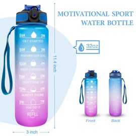 1 Litre Water Bottle with Straw, Time Markings Motivational Sport Water Bottle, Bpa Free Tritan Drinks Bottle for Girls, Boy, Fitness, Outdoor, Cycling, Gym, School & Office (Blue Purple)