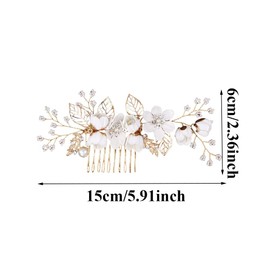Pearl Bridal Hair Comb Flower and Leaf Side Hair Clips Boho Crystal Hairpiece Wedding Hair Accessories for Brides Bridesmaids Weddings and Parties(White)