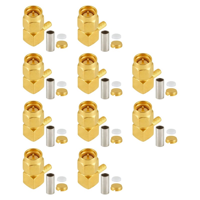 Vecys 10 PCS SMA Connectors SMA Male Right Angle Crimp