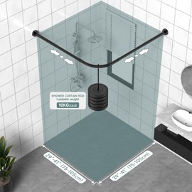 Shower Curtain Rod, L Shaped Black Shower Rods, Stainless Steel Corner Shower Rod 29-41 × 29-41 inch, Free 18 Rings, No Driilling Install, for Bathroom, Clothing Store, Private Space