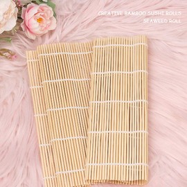 2 Pcs Sushi Mat, 9.5 x 9.5 Inch Natural Sushi Rolling Mat Sushi Making Tool for Home Sushi Making