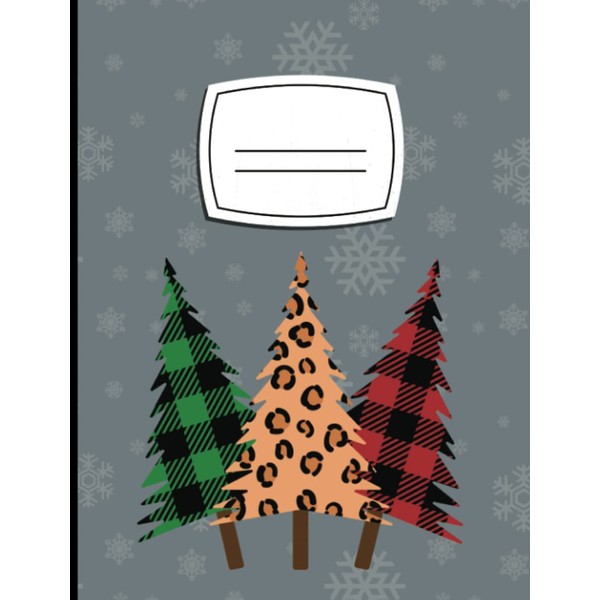 Composition Notebook: Checkered & Leopard Print Christmas Trees with Grey