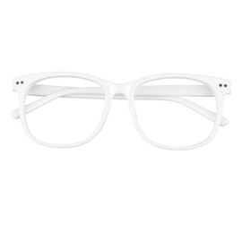 GQUEEN Large Frame Horn Glasses Without Prescription Fake Glasses Nerd Glasses Women Men UV400, PE1, 1 matte white