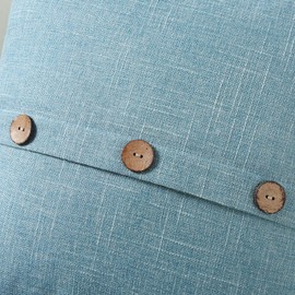 HAUSSY Light Blue Linen Decorative Throw Pillow Covers 22x22 Inch Set of 2,Square Cushion Case with 3 Vintage Buttons,Modern Farmhouse Home Decor for Couch,Bed