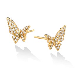 LOYATA Butterfly Earrings Gold Stud Diamond Cubic Zirconia 14K Gold Plated Dainty Small Simple Hypoallergenic Animal Jewelry Gift for Women