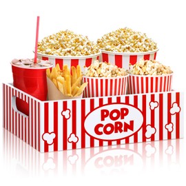 Movie Night Supplies Snack Trays with Handles Reusable Wooden Movie Gift Basket for Theater Popcorn Bucket Bowl Box Container Family Room Decor(Striped)