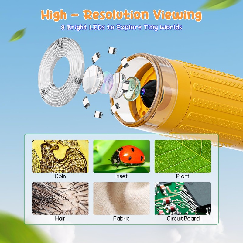 SKYBASIC Digital Microscope for Kids, 2" Screen 1000X Handheld Microscope