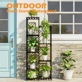 Bamworld Black Plant Stand Outdoor Tall Plant Shelf Indoor Corner Plant Shelf Flower Stands for Living Room Balcony and Garden (9 pots Rectangle )