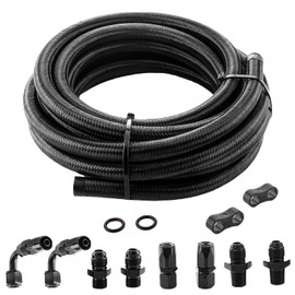 6AN Automatic Transmission Cooler Kit Compatible with 4L60E 4L65E - Nylon Braided Fuel Line Hose Kit with Separator Clamp - 15FT Black