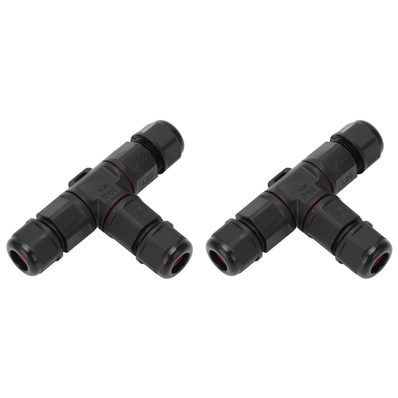 2 Pcs Tee Wire Connectors IP68 Waterproof 2 Pin 3