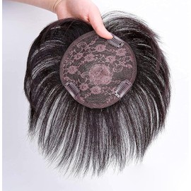 Cabello para mujeres Cabello humano real, Topper Human Topper Caper en extensiones de para mujeres, pelucas cortas, 20 cm, marrón oscuro